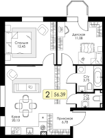 3 ккв (Евро) № 42 Корп.: 1.1 , Секция 2  в ЖК Всевгород