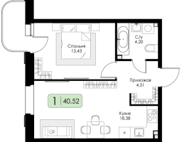 2 ккв (Евро) № 27 Корп.: 1.1 , Секция 1  в ЖК Всевгород