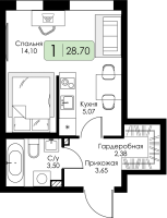 Студия № 44 Корп.: 1.1 , Секция 2  в ЖК Всевгород