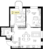 3 ккв (Евро) № 76 Корп.: 1.1 , Секция 3  в ЖК Всевгород