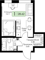 Студия № 52 Корп.: 1.1 , Секция 2  в ЖК Всевгород