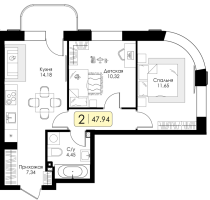 2 ккв № 15 Корп.: 1.1 , Секция 1  в ЖК Всевгород
