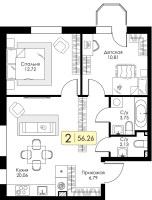 3 ккв (Евро) № 50 Корп.: 1.1 , Секция 2  в ЖК Всевгород