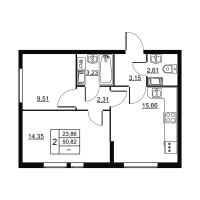 3 ккв (Евро) № 14 Корп.: 3 , Секция 1  в ЖК Высота. Новодевяткино