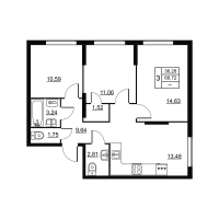 3 ккв № 62 Корп.: 3 , Секция 2  в ЖК Высота. Новодевяткино