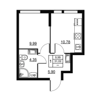 1 ккв № 16 Корп.: 3 , Секция 1  в ЖК Высота. Новодевяткино