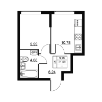 1 ккв № 8 Корп.: 3 , Секция 1  в ЖК Высота. Новодевяткино