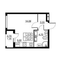 Студия № 126 Корп.: 3 , Секция 3  в ЖК Высота. Новодевяткино