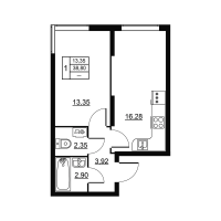 2 ккв (Евро) № 7 Корп.: 3 , Секция 1  в ЖК Высота. Новодевяткино