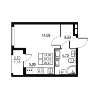 Студия № 122 Корп.: 3 , Секция 3  в ЖК Высота. Новодевяткино