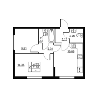 3 ккв (Евро) № 6 Корп.: 3 , Секция 1  в ЖК Высота. Новодевяткино