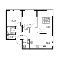 3 ккв № 104 Корп.: 3 , Секция 2  в ЖК Высота. Новодевяткино