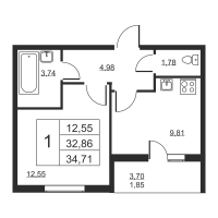 1 ккв № 720 Корп.: 1 , Секция 7  в ЖК Высота