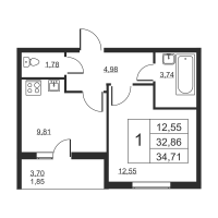 1 ккв № 7 Корп.: 1 , Секция 1  в ЖК Высота