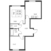 3 ккв (Евро) № 497 Корп.: 1 , Секция 5  в ЖК Высота