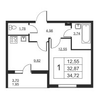1 ккв № 719 Корп.: 1 , Секция 7  в ЖК Высота