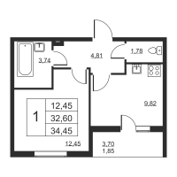 1 ккв № 722 Корп.: 1 , Секция 7  в ЖК Высота