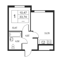 1 ккв № 12 Корп.: 1 , Секция 1  в ЖК Высота