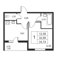 1 ккв № 721 Корп.: 1 , Секция 7  в ЖК Высота