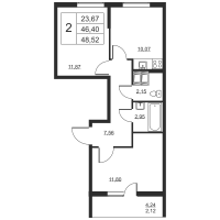 2 ккв № 313 Корп.: 1 , Секция 2  в ЖК Высота