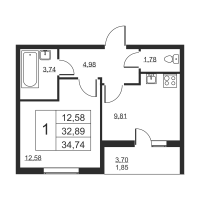 1 ккв № 6 Корп.: 1 , Секция 1  в ЖК Высота