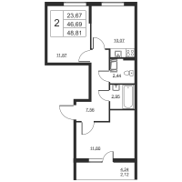 2 ккв № 214 Корп.: 1 , Секция 2  в ЖК Высота