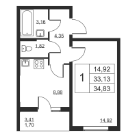 1 ккв № 723 Корп.: 1 , Секция 7  в ЖК Высота