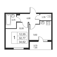 1 ккв № 8 Корп.: 1 , Секция 1  в ЖК Высота