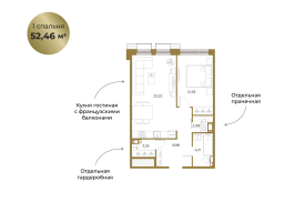 2 ккв (Евро) № 4 Корп.: 1 , Секция 1  в ЖК Взлётная 16