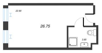 Студия № 4.154 Корп.: 1 , Секция 1  в ЖК Well