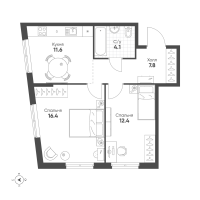 2 ккв № 378 Корп.: 1.11 , Секция 5  в ЖК Ягодное Река Парк