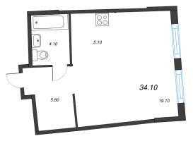 Студия № 75 Корп.: 1.10.1 , Секция 2  в ЖК Ягодное Река Парк