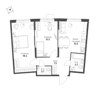 3 ккв (Евро) № 408 Корп.: 1.10.1 , Секция 5  в ЖК Ягодное Река Парк