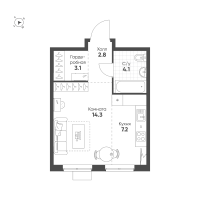Студия № 48 Корп.: 1.11 , Секция 1  в ЖК Ягодное Река Парк