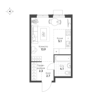 1 ккв № 181 Корп.: 1.11 , Секция 2  в ЖК Ягодное Река Парк
