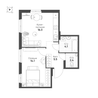 2 ккв (Евро) № 673 Корп.: 1.10.2 , Секция 2  в ЖК Ягодное Река Парк