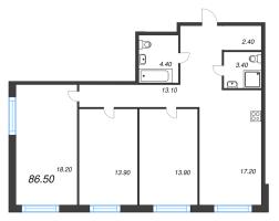 4 ккв (Евро) № 342 Корп.: 1.12 , Секция 8  в ЖК Ягодное Река Парк
