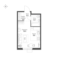 Студия № 665 Корп.: 1.11 , Секция 7  в ЖК Ягодное Река Парк