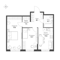 2 ккв № 456 Корп.: 1.11 , Секция 5  в ЖК Ягодное Река Парк