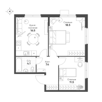 3 ккв (Евро) № 636 Корп.: 1.11 , Секция 7  в ЖК Ягодное Река Парк