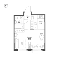 Студия № 695 Корп.: 1.10.2 , Секция 2  в ЖК Ягодное Река Парк