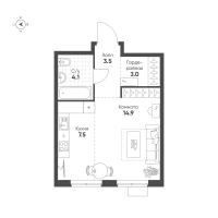 Студия № 96 Корп.: 1.11 , Секция 1  в ЖК Ягодное Река Парк