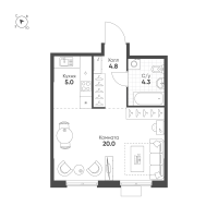 Студия № 676 Корп.: 1.10.2 , Секция 2  в ЖК Ягодное Река Парк