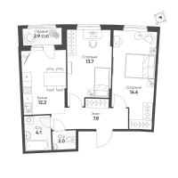 2 ккв № 401 Корп.: 1.10.1 , Секция 5  в ЖК Ягодное Река Парк