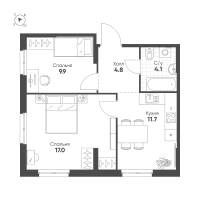 2 ккв № 672 Корп.: 1.10.2 , Секция 2  в ЖК Ягодное Река Парк
