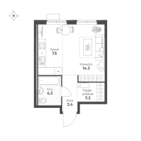 Студия № 180 Корп.: 1.11 , Секция 2  в ЖК Ягодное Река Парк