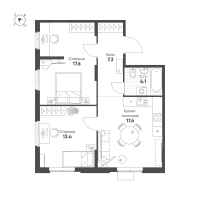 3 ккв (Евро) № 707 Корп.: 1.10.2 , Секция 2  в ЖК Ягодное Река Парк