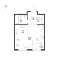 Студия № 176 Корп.: 1.11 , Секция 2  в ЖК Ягодное Река Парк