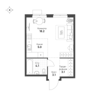 Студия № 488 Корп.: 1.11 , Секция 6  в ЖК Ягодное Река Парк