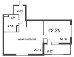 2 ккв (Евро) № 155 Корп.: 4.1 , Секция 3  в ЖК Янила Драйв